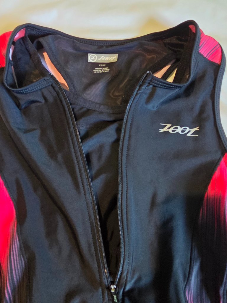 Zoot Performance Tri Tank Top Women’s Small Black With Pink 1/2 Zip Built In Bra